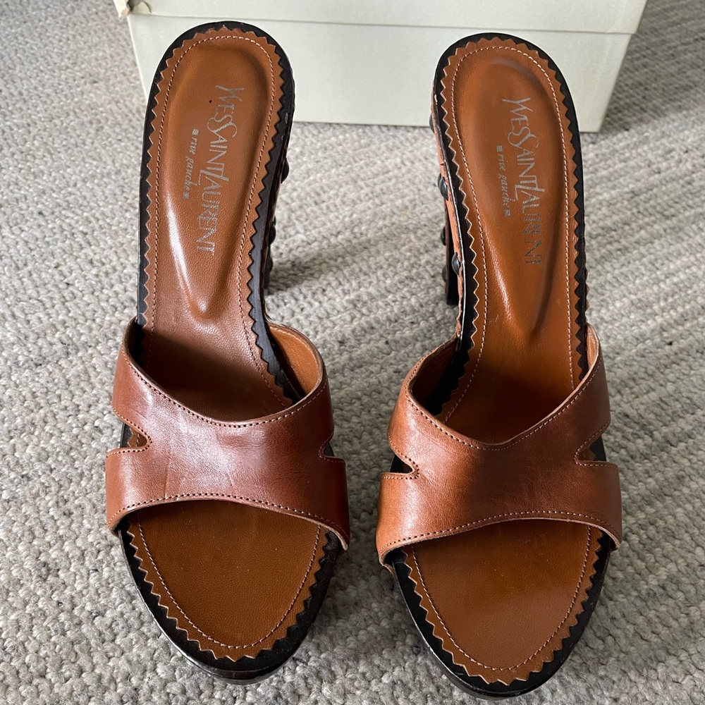 YSL Brown Leather Mule